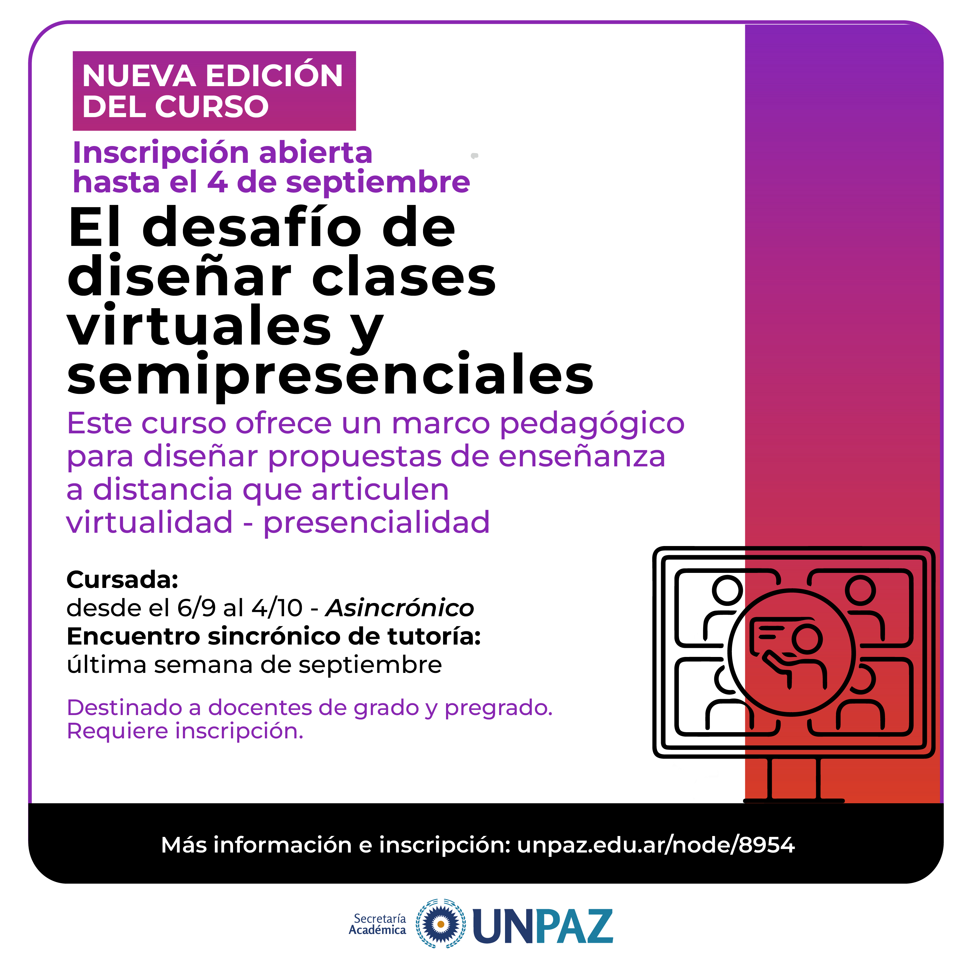 CURSO: EL DESAFÍO DE DISEÑAR CLASES VIRTUALES Y SEMIPRESENCIALES