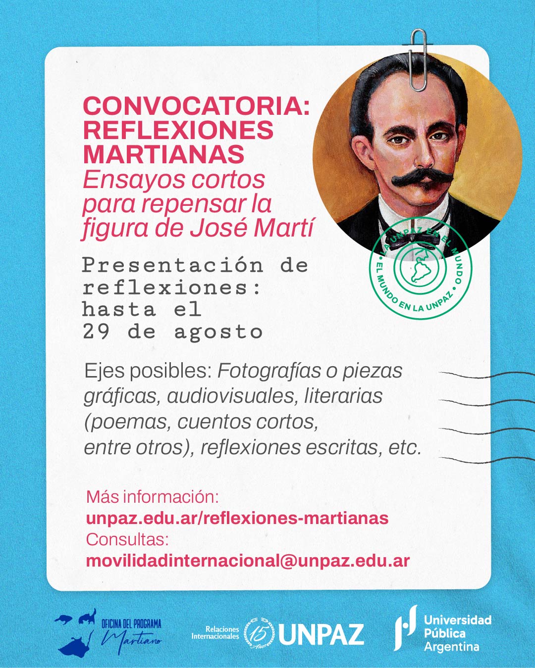 Convocatoria abierta: "Reflexiones Martianas" - UNPAZ