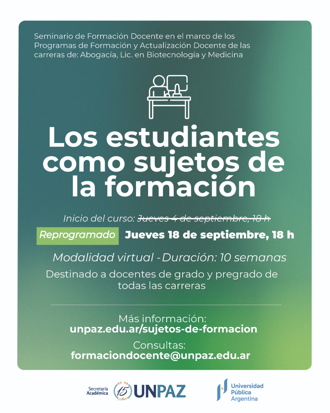 Seminario de formación docente: "Los estudiantes como sujetos de la formación" - UNPAZ