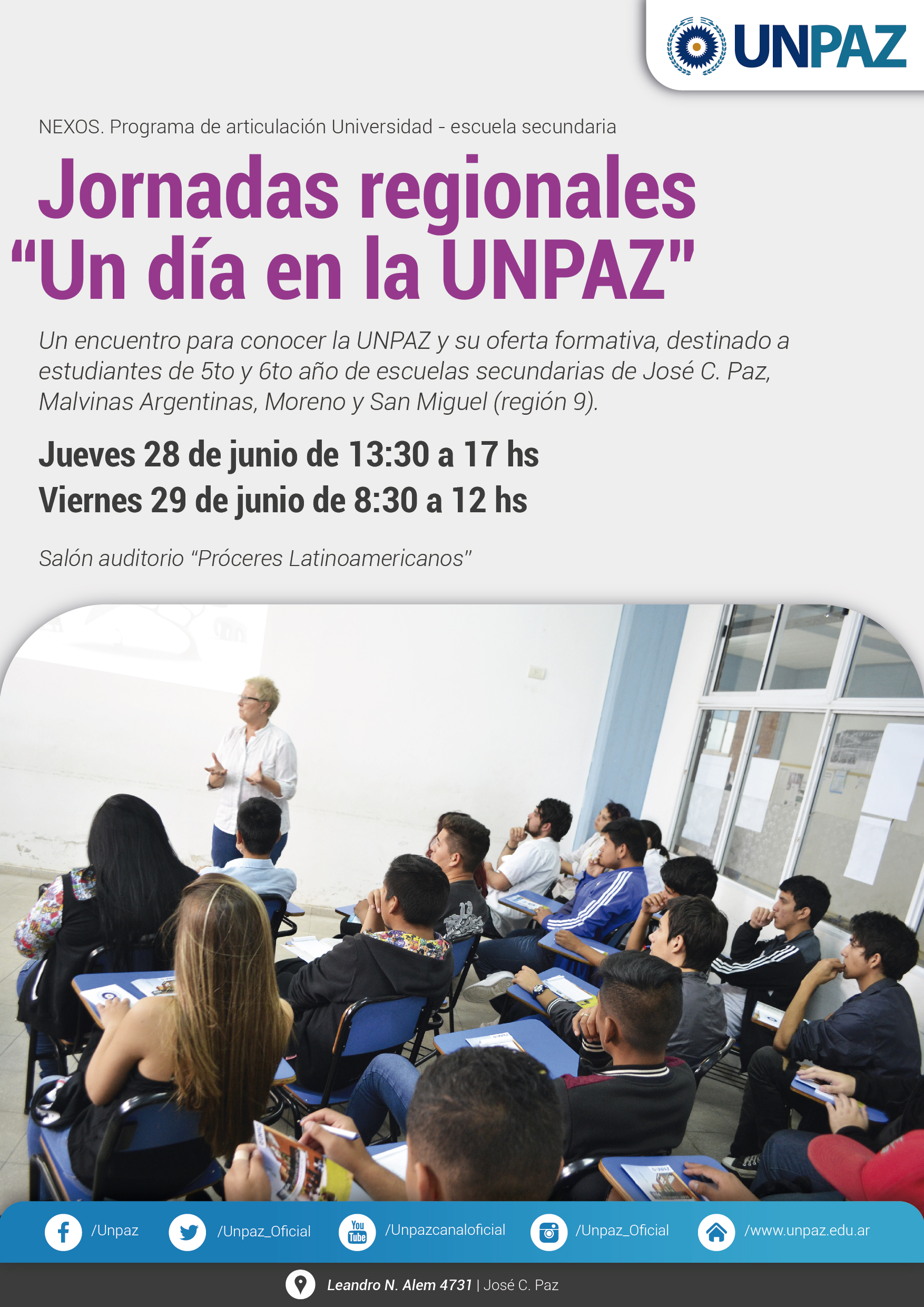 Jornadas regionales “Un día en la UNPAZ” con Estudiantes de 5° y 6° año de Educación Secundaria