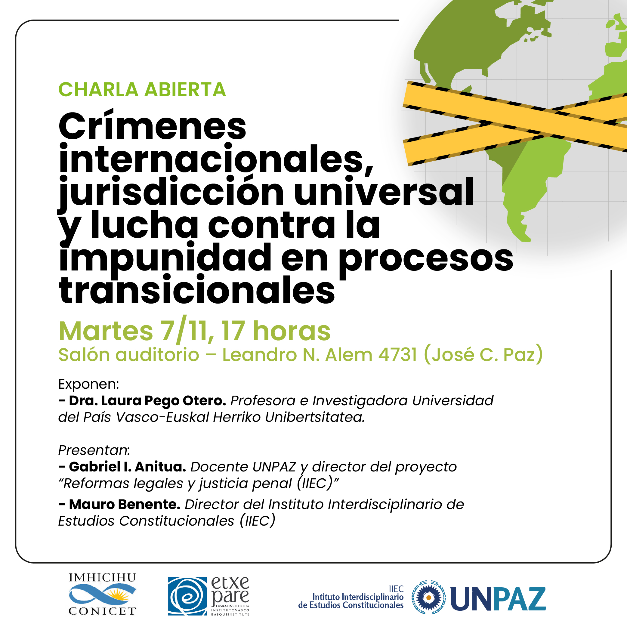 Charla “Crímenes internacionales, Jurisdicción Universal y lucha contra la impunidad en procesos transicionales”