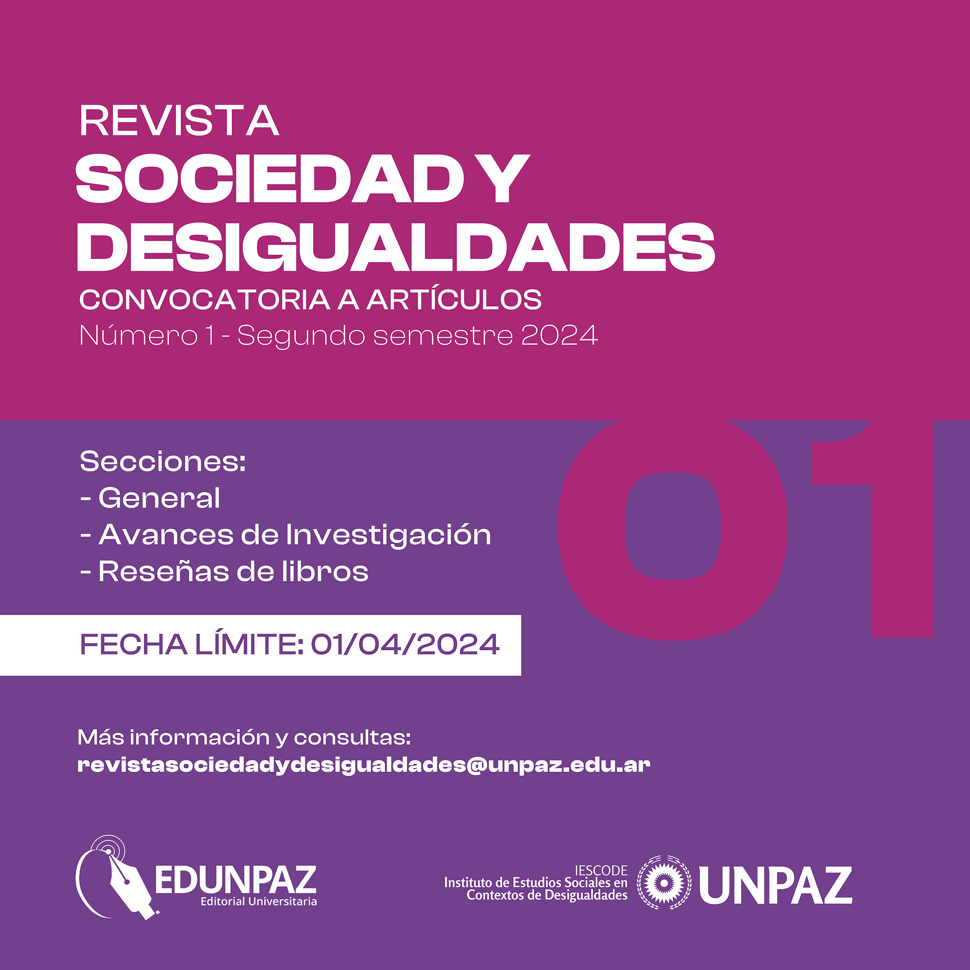 Convocatoria para la presentación de artículos -  Revista Sociedad y Desigualdades (IESCODE-UNPAZ)