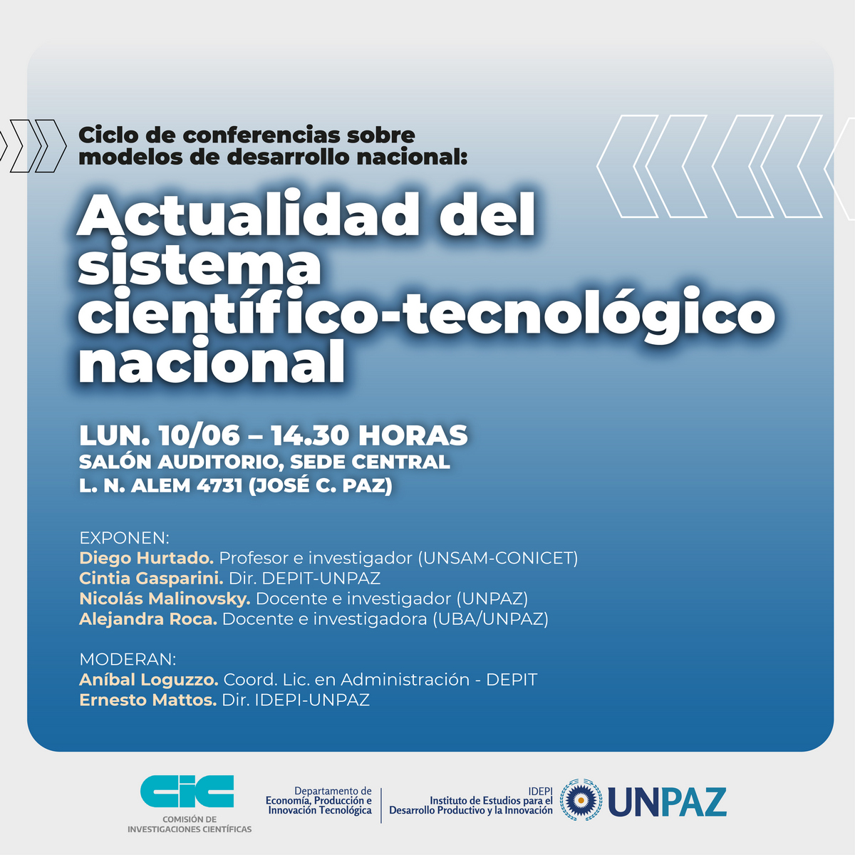 Charla abierta “Actualidad del sistema científico-tecnológico nacional” - Ciclo de conferencias sobre modelos de desarrollo nacional