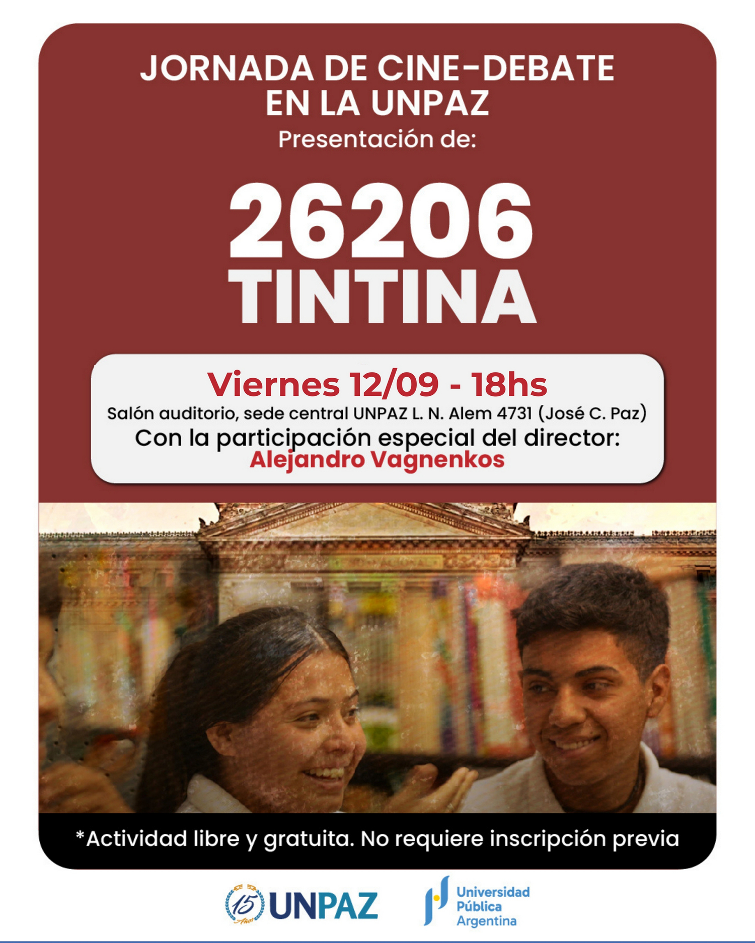 Proyección y debate de la película Tintina 26206 en la UNPAZ