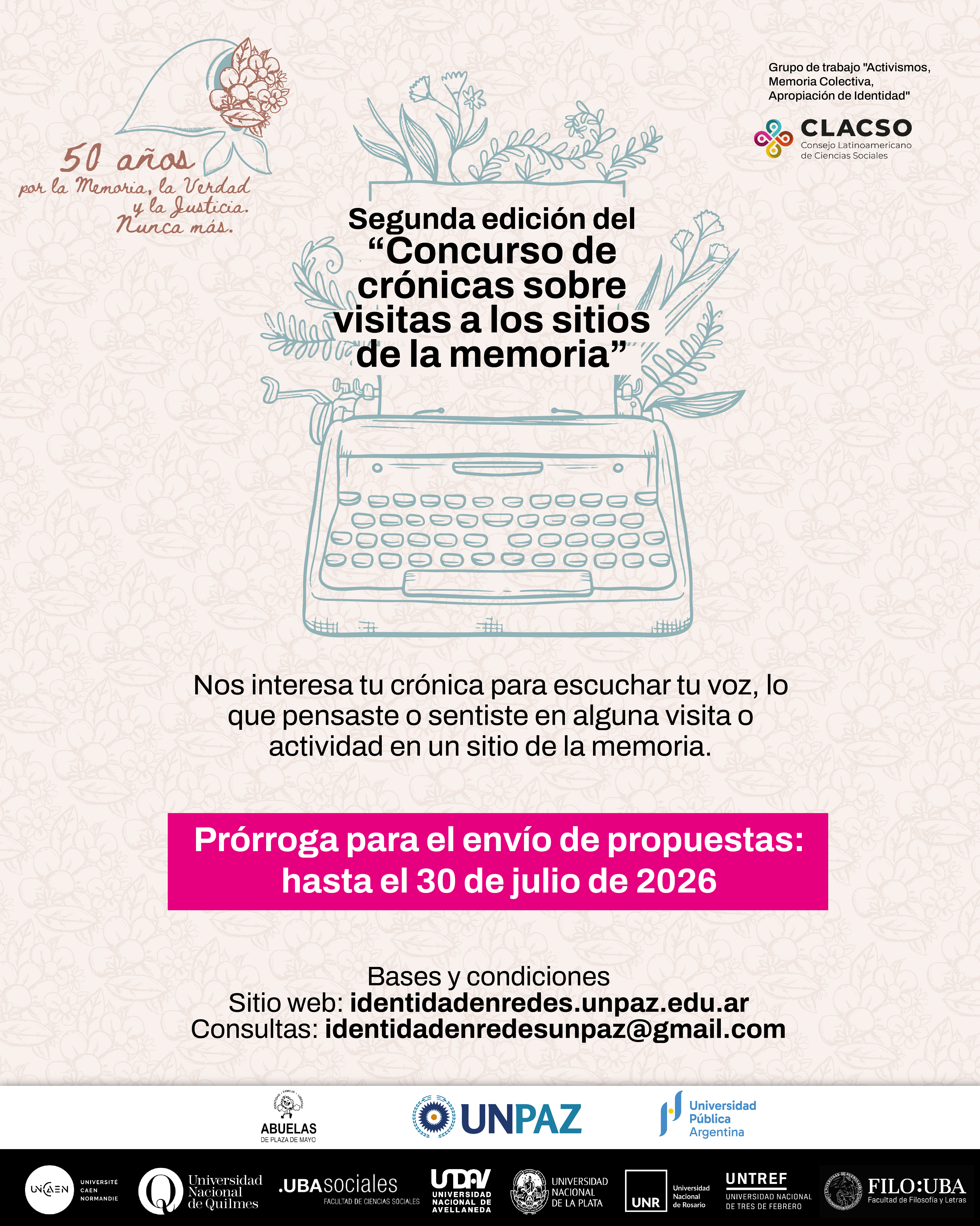 Segunda edición del "Concurso de crónicas sobre visitas a los sitios de la memoria" - UNPAZ