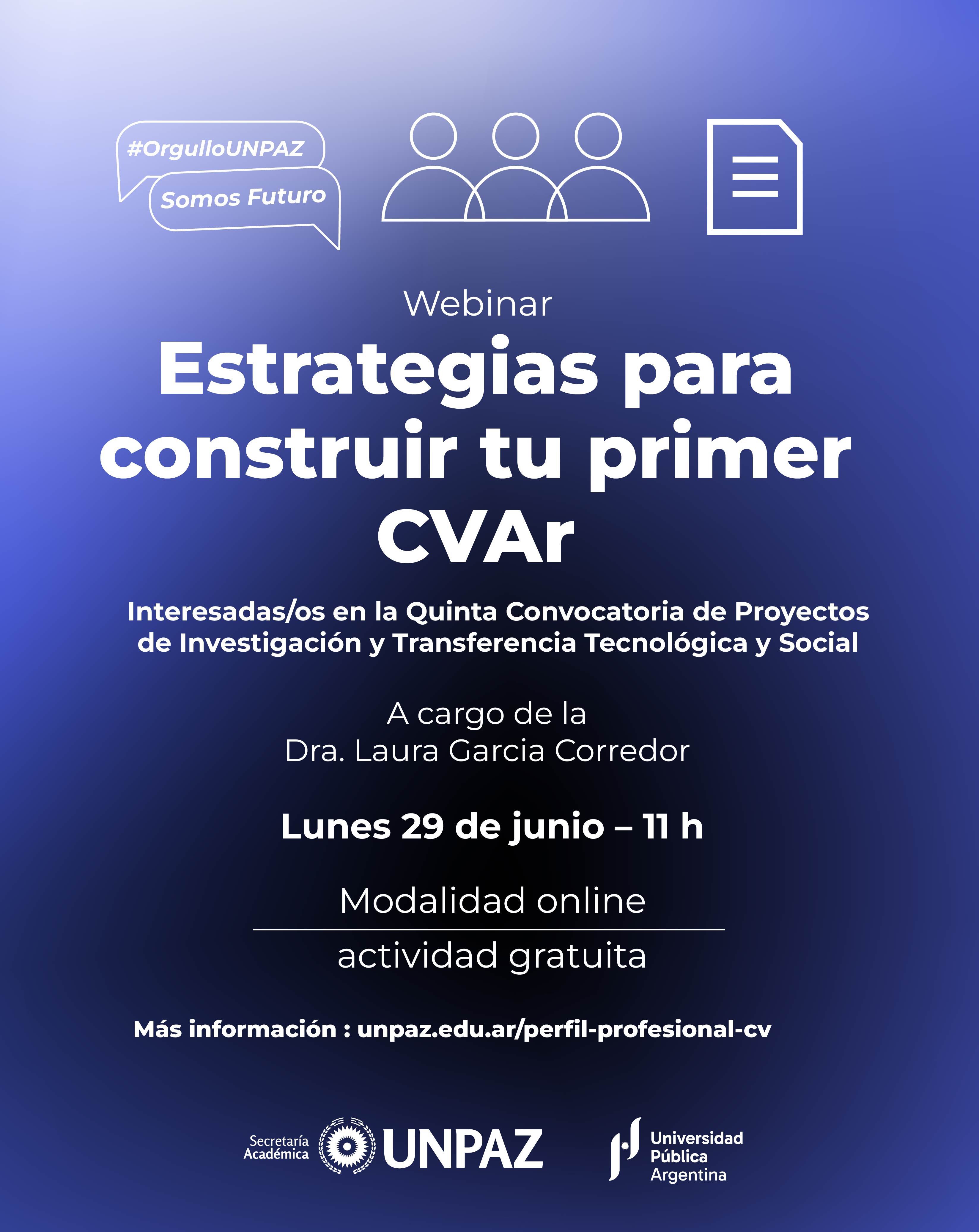 Abierta la inscripción al webinar "Estrategias para construir tu Cvar" - UNPAZ