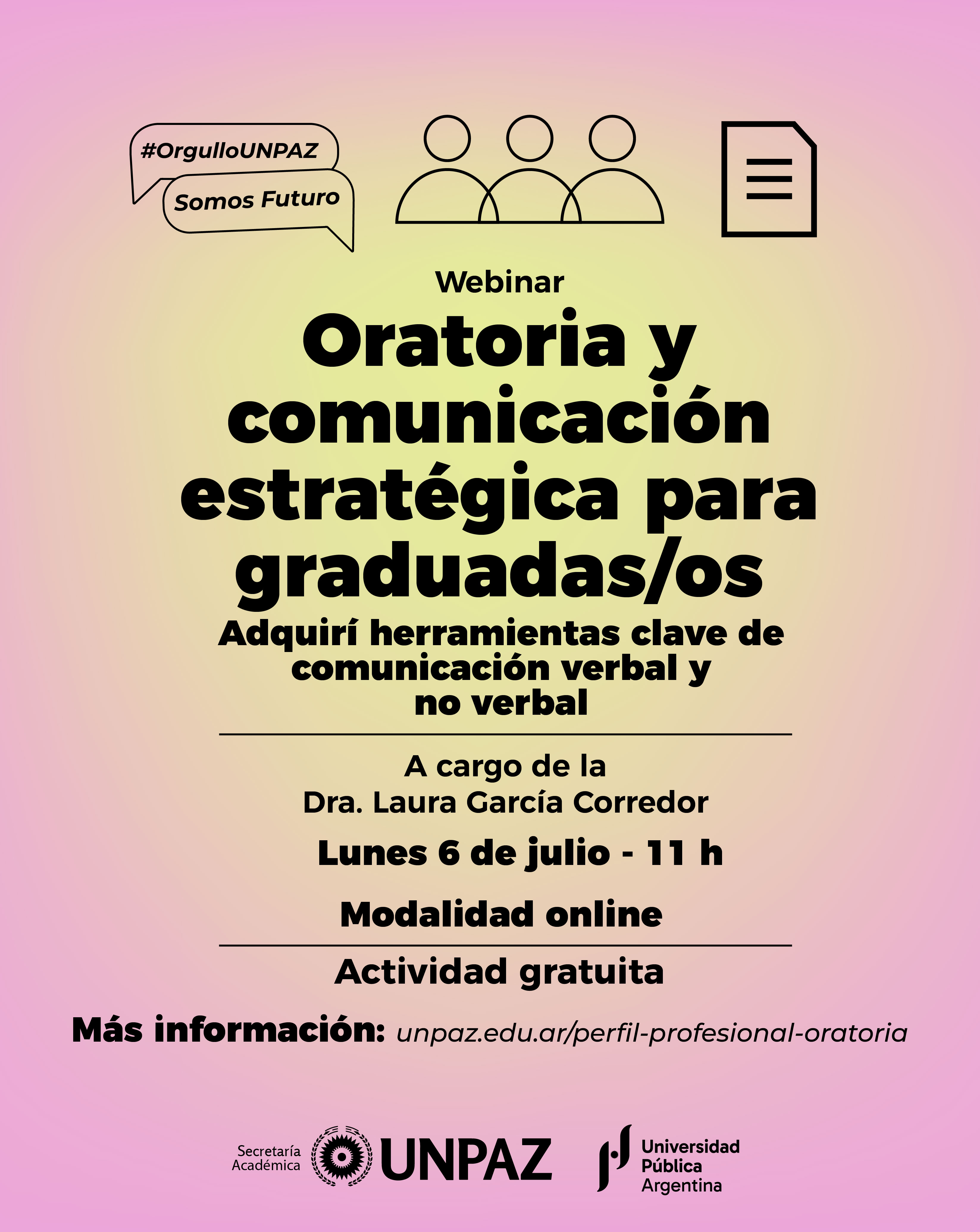 Abierta la inscripción al webinar "Oratoria y comunicación estratégica para graduadas/os" - UNPAZ
