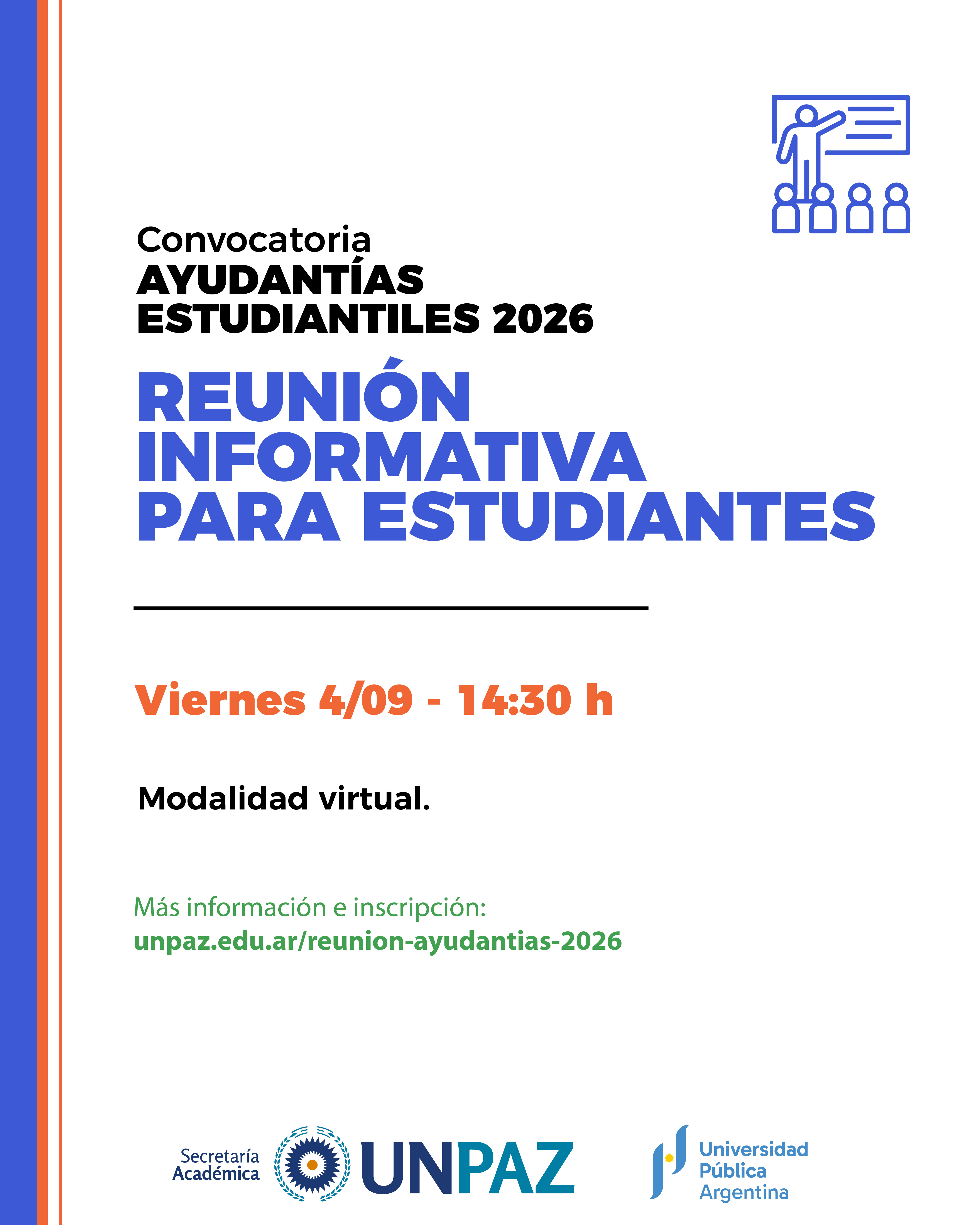 Convocatoria a Ayudantías Estudiantiles 2026: reunión informativa para estudiantes