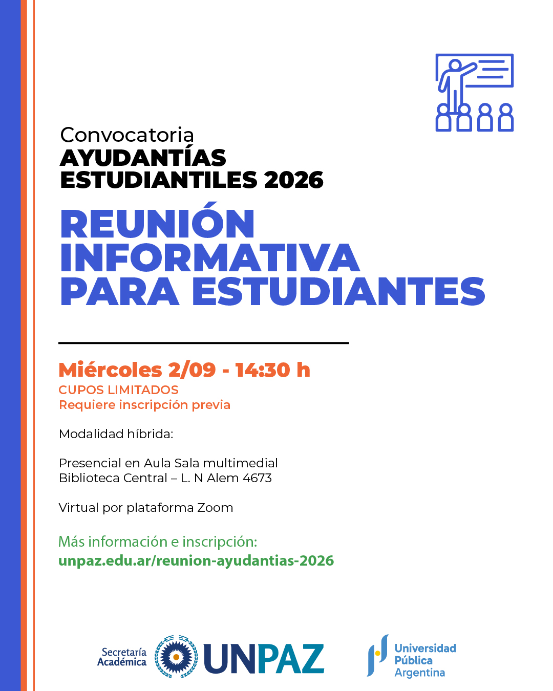 Convocatoria a Ayudantías Estudiantiles 2026: reunión informativa para estudiantes