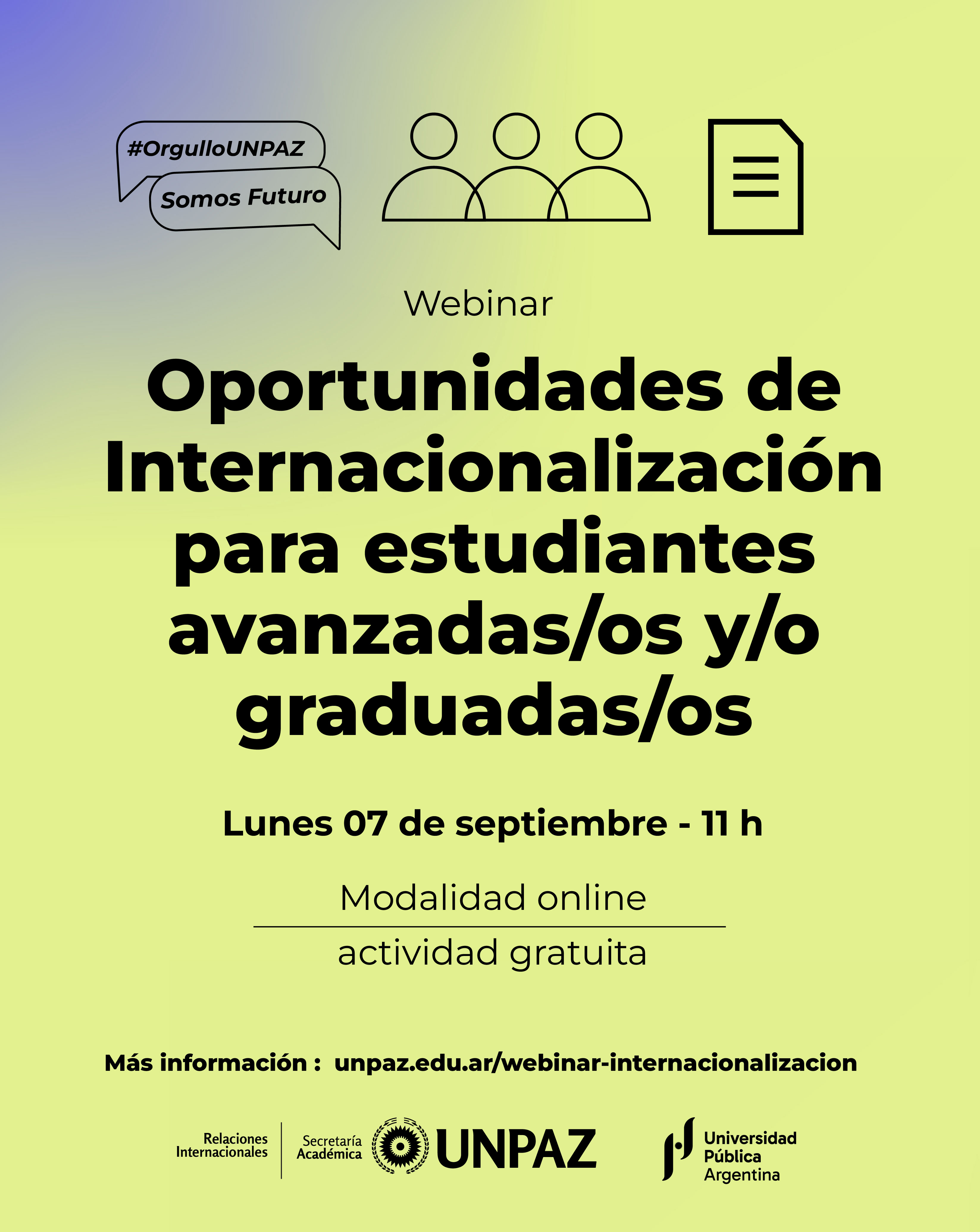 Webinar: Oportunidades de Internacionalización para estudiantes avanzadas/os y/o graduadas/os  - UNPAZ