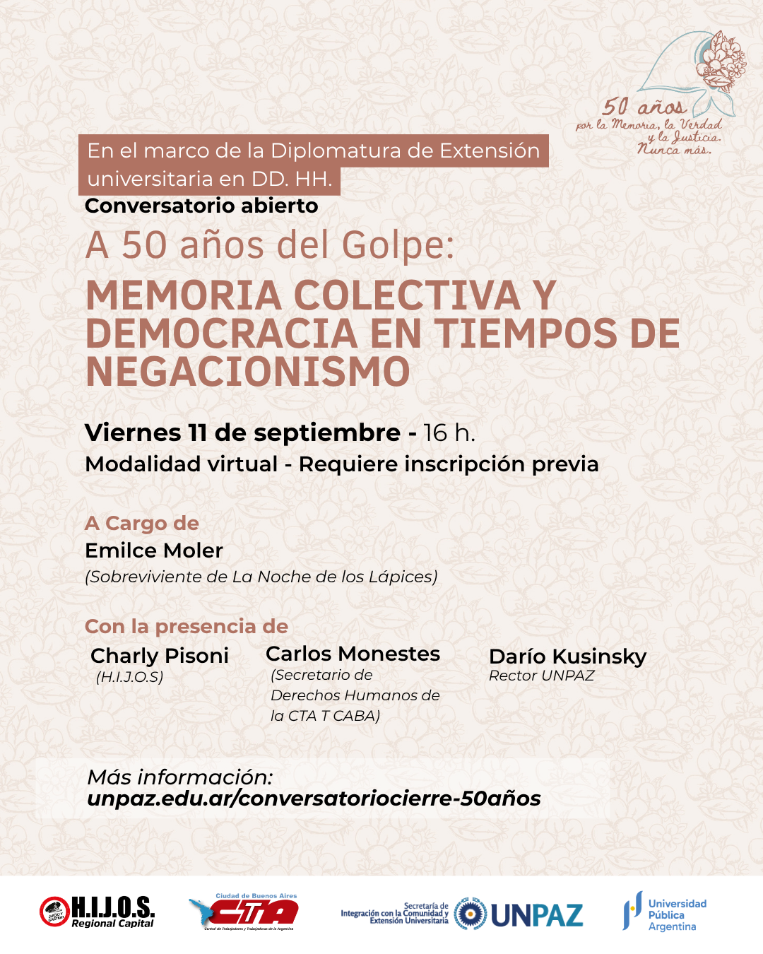 Conversatorio de cierre: "A 50 años del golpe: memoria colectiva y democracia en tiempos de negacionismo"