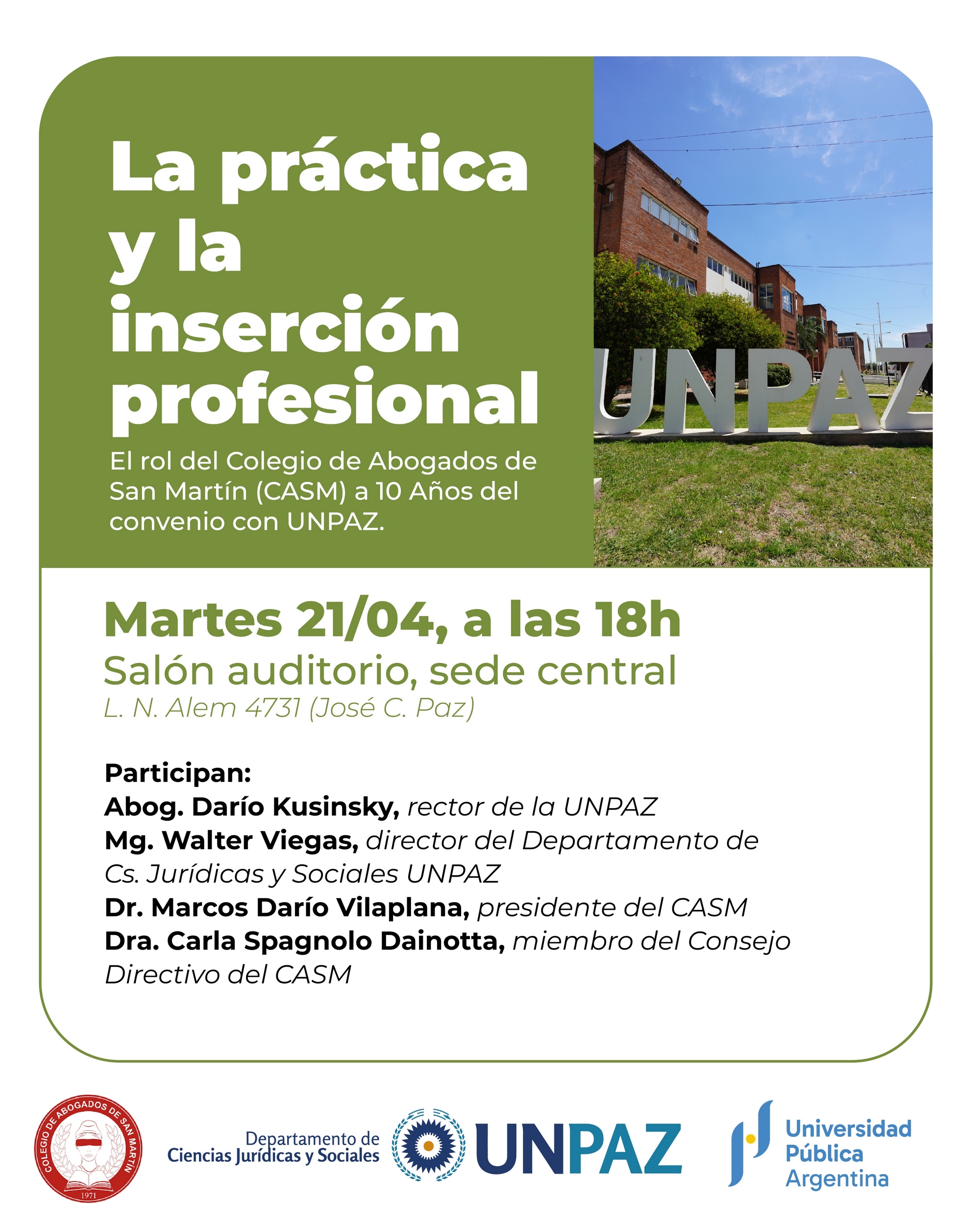 Se realizará un encuentro sobre práctica e inserción profesional con el CASM