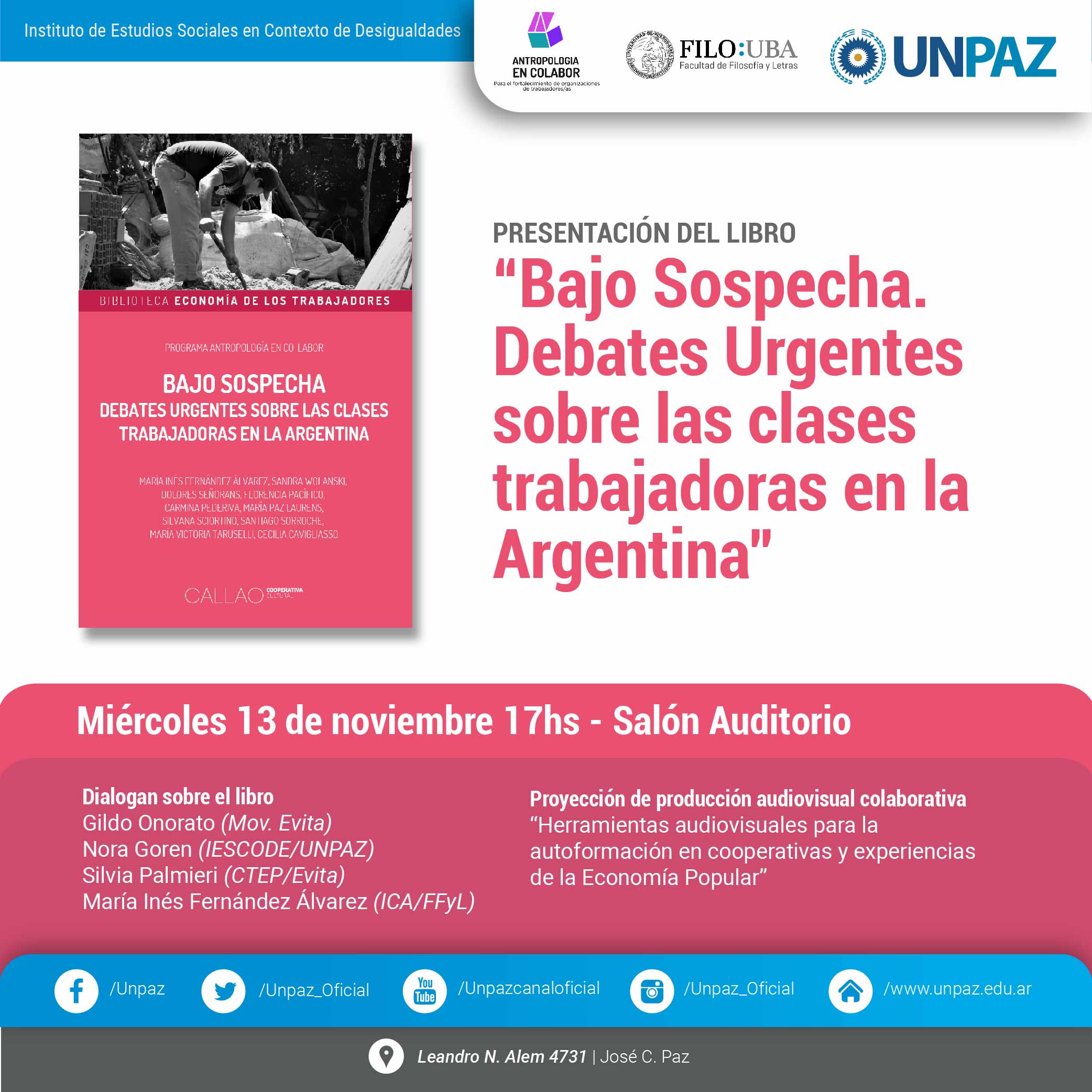 Presentación del libro “Bajo sospecha. Debates urgentes de las clases trabajadoras en la Argentina”