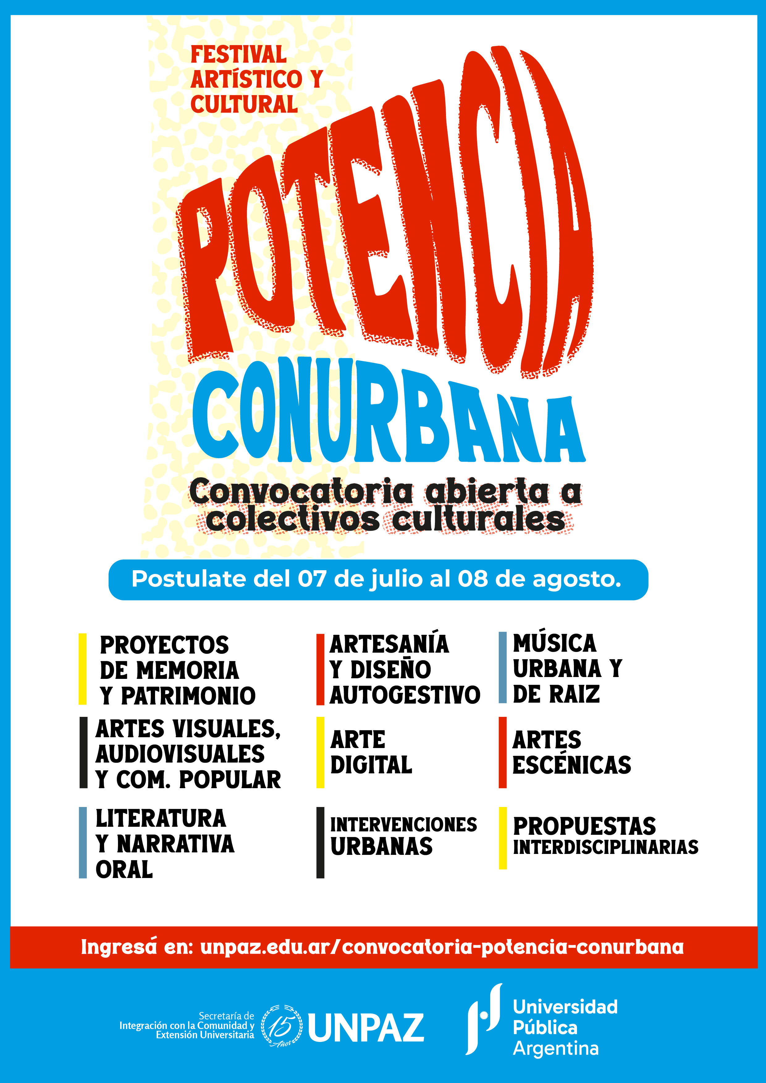 CONVOCATORIA ABIERTA A COLECTIVOS CULTURALES PARA PARTICIPAR DEL FESTIVAL POTENCIA CONURBANA