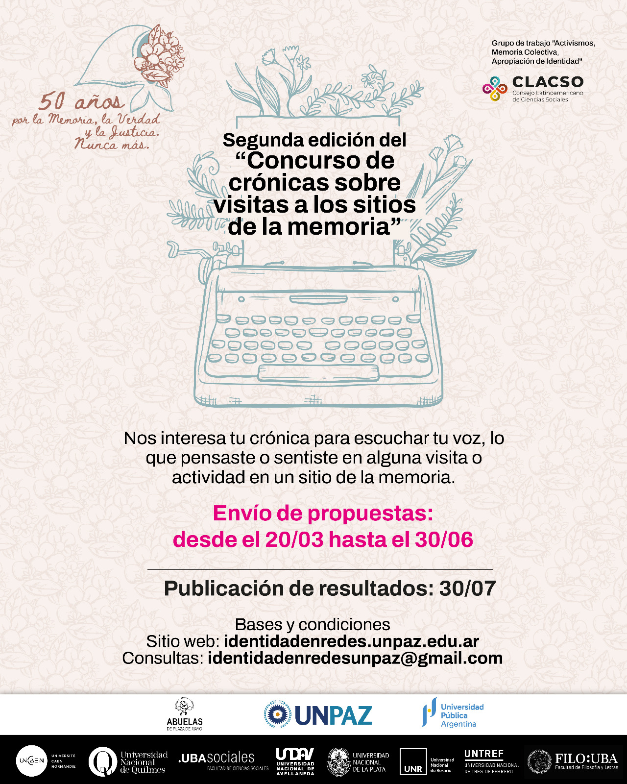 "Concurso de crónicas sobre visitas a los sitios de la memoria" - UNPAZ