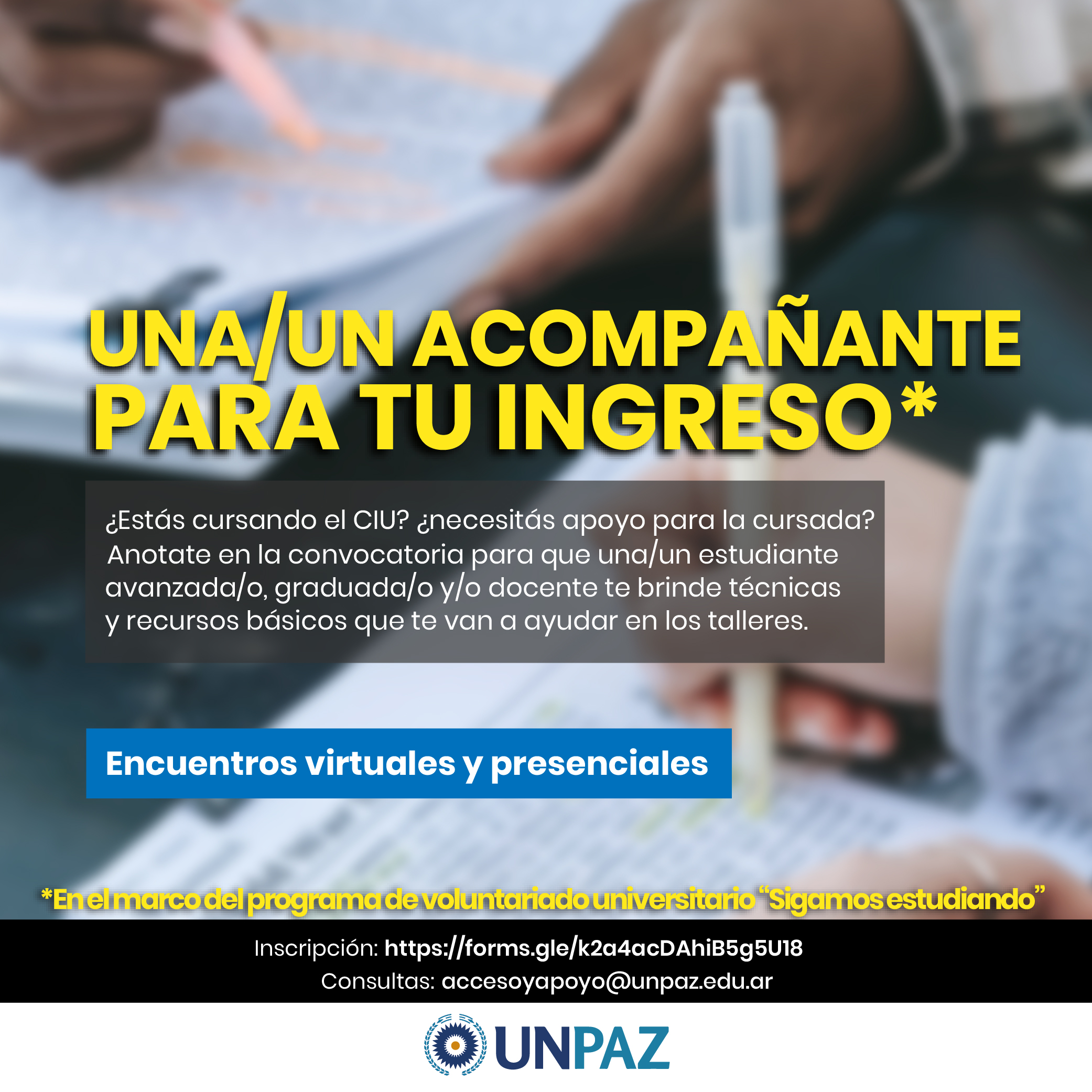 Proyecto “Una/un Acompañante para tu ingreso” - UNPAZ
