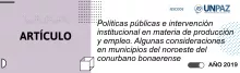 Políticas públicas e intervención institucional en materia de producción y empleo. Algunas consideraciones en municipios del noroeste del conurbano bonaerense