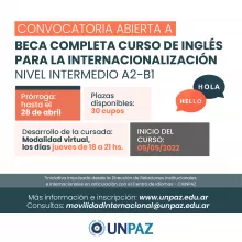 CONVOCATORIA ABIERTA A BECA COMPLETA “CURSO DE INGLÉS PARA LA INTERNACIONALIZACIÓN – NIVEL INTERMEDIO A2-B1” - UNPAZ