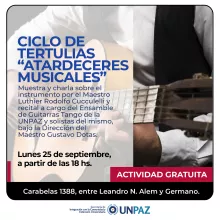 CICLO DE TERTULIAS “ATARDECERES MUSICALES” - GRUPO DE GUITARRAS TANGO - UNPAZ