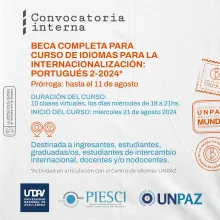 CONVOCATORIA INTERNA ABIERTA A BECA COMPLETA “CURSO DE IDIOMAS PARA LA INTERNACIONALIZACIÓN PORTUGUÉS 2-2024" - UNPAZ