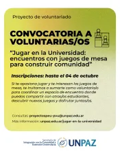 CONVOCATORIA A VOLUNTARIAS/OS EN EL MARCO DEL PROYECTO DE VOLUNTARIADO: "JUGAR EN LA UNIVERSIDAD: ENCUENTROS CON JUEGOS DE MESA PARA CONSTRUIR COMUNIDAD" 